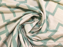 Load image into Gallery viewer, Reversible Aqua Cream Ivory Geometric Trellis Chinoiserie Upholstery Drapery Fabric