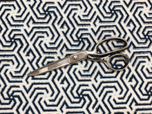 Load image into Gallery viewer, Quadrille China Seas Maze Two Color Navy Blue on Tint Linen Hand Printed Fabric