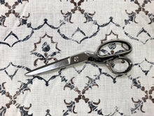 Load image into Gallery viewer, Dek Tillett Linen Moroccan Moorish Brown Navy Blue Ivory Drapery Fabric