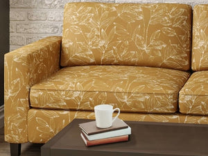 Heavy Duty Mustard Gold Cream Leaf Pattern Botanical Upholstery Drapery Fabric