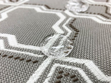 Load image into Gallery viewer, Water &amp; Stain Resistant Indoor Outdoor Taupe Brown White Trellis Geometric Upholstery Drapery Fabric