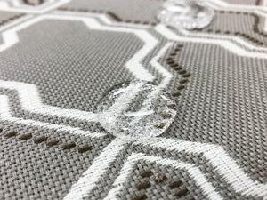 Water & Stain Resistant Indoor Outdoor Taupe Brown White Trellis Geometric Upholstery Drapery Fabric