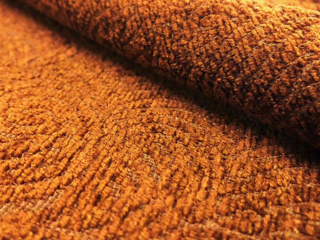 Rusty Brown Ethnic Tribal Cut Velvet Abstract Geometric Upholstery Fabric