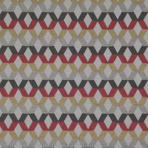 Di Lido Gray Red Mustard Charcoal Gray Geometric Upholstery Fabric / Berry