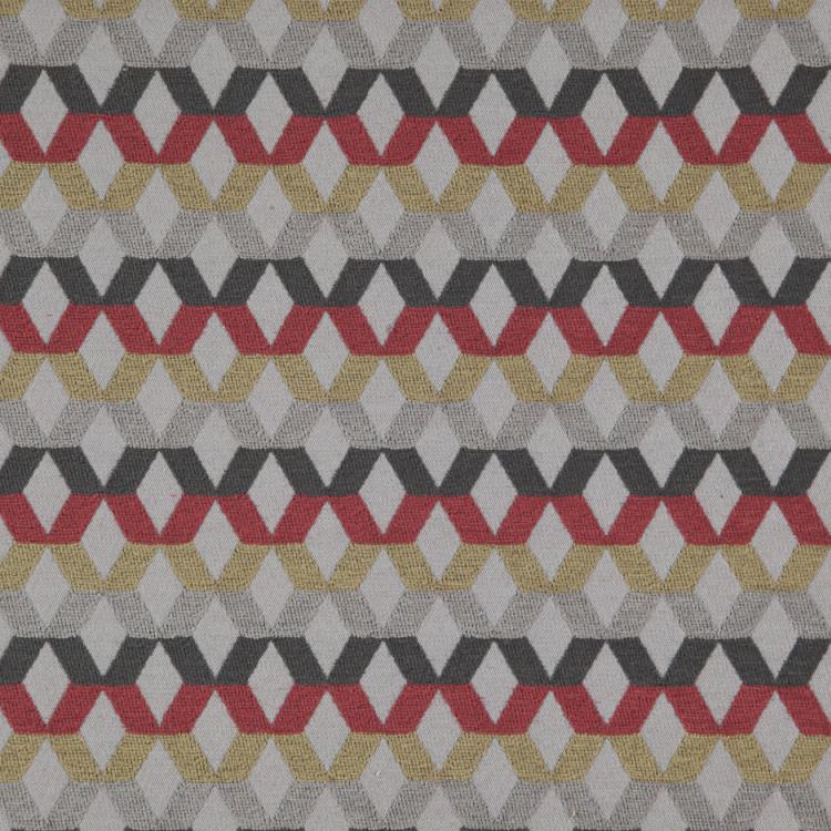 Di Lido Gray Red Mustard Charcoal Gray Geometric Upholstery Fabric / Berry