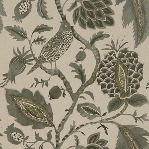 Floral Botanical Bird Upholstery Drapery Fabric / Greystone