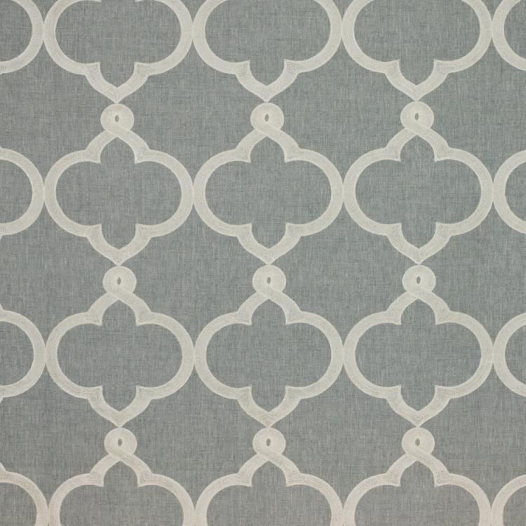 Kafu Trellis Gray Ivory Embroidered Drapery Upholstery Fabric / Sterling