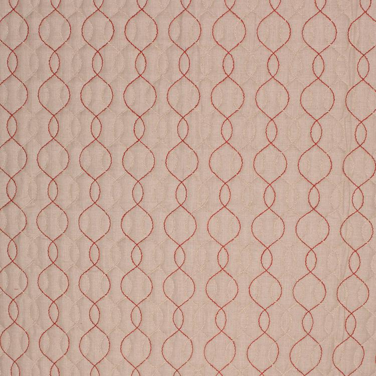 Stitch in Time Beige Red Embroidered Trellis Drapery Fabric / Rosedust