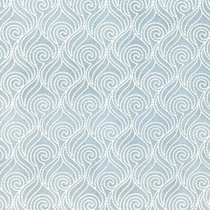 Swirl-A-Way Light Blue White Embroidered Drapery Cotton Linen Blend Fabric / Cirrus