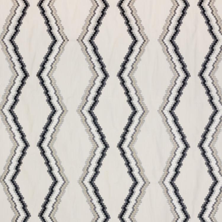 Tiberon Stripe Beige Charcoal gray Black Geometric Embroidered Drapery Fabric / Flint