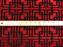 Load image into Gallery viewer, MAXWELL GRAND CENTRAL Volcano Black Red Geometric Fret Cut Velvet Upholstery Fabric