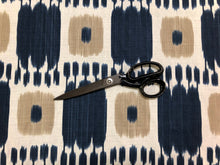 Load image into Gallery viewer, Remnant Schumacher Kandira Indigo Ikat Ethnic Geometric Navy Blue Beige Linen Fabric