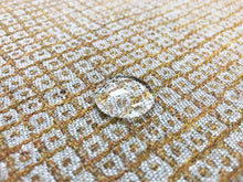 Load image into Gallery viewer, 1.25 Yds Designer Water &amp; Stain Resistant Mustard Ochre Grey Small Scale Abstract Upholstery Drapery Fabric