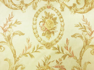 61" Wide Dutch Cotton Neoclassical Floral Victorian Yellow Beige Coral Toile Print Drapery Fabric Made in Holland