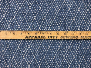 Peter Dunham Atlas Indigo Blue White Diamond Geometric Pattern Linen Upholstery Drapery Fabric