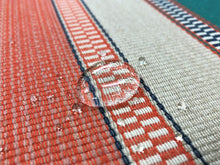 Load image into Gallery viewer, Sunbrella Ascend Tropical Water &amp; Stain Resistant Woven Coral Beige Denim Blue Teal Stripe Nautical Upholstery Fabric