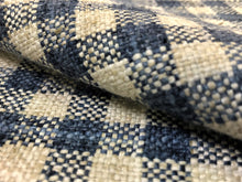 Load image into Gallery viewer, Pindler and Pindler Dodson Lakeland Faux Linen Ecru Neutral Beige Navy Blue Woven Check Plaid Upholstery Drapery Fabric