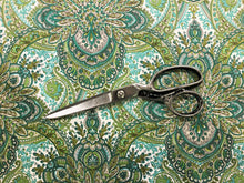 Load image into Gallery viewer, British Cotton Paisley Emerald Teal Lime Green Gray White Drapery Fabric Made in the UK
