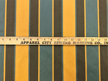 Load image into Gallery viewer, Silk Cotton Blend Olive Green Mustard Yellow Teal Stripe Upholstery Fabric
