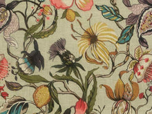 Load image into Gallery viewer, British Made Cotton Linen Beige Taupe Pink Olive Green Teal Blue Jacobean Floral Upholstery Drapery Fabric