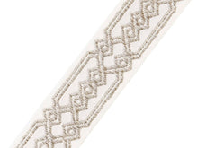 Load image into Gallery viewer, 2.125&quot; Wide Embroidered Blue Ivory Taupe Geometric Drapery Tape Trim