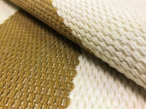 Designer Woven Rustic Mustard Brown Beige Cream Off White Stripe Geometric Water & Stain Resistant Upholstery Fabric