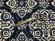 Load image into Gallery viewer, Braemore Textiles Navy Blue Off White Ikat Medallion Cotton Stain &amp; Soil Resistant Upholstery Drapery Fabric