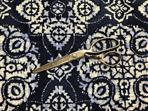 Braemore Textiles Navy Blue Off White Ikat Medallion Cotton Stain & Soil Resistant Upholstery Drapery Fabric