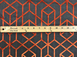 Romo Botero Cayenne Orange Grey Geometric Abstract Cut Velvet Upholstery Fabric