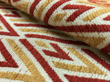 Load image into Gallery viewer, Maxwell Fabrics Quake Meteor Geometric Rusty Red Mustard Yellow Beige Performance Upholstery Drapery Chenille Fabric