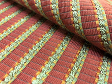 Load image into Gallery viewer, Coral Red Green Beige Chenille Stripe Upholstery Drapery Fabric