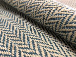 Castel Maison Quito Aqua Blue Beige Woven Small Scale Herringbone Geometric Upholstery Fabric