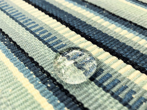 Schumacher Primavera Stripe Sea Stain Resistant Indoor Outdoor Nautical French Denim Navy Blue White Stripe Upholstery Drapery Fabric