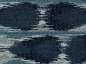 Navy Blue Teal Silver Gray Ethnic Abstract Geometric Ikat Upholstery Drapery Fabric