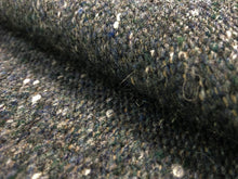 Load image into Gallery viewer, Designer British Wool Linen Mid Century Modern Speckled Charcoal Gray Navy Blue Off White Green Upholstery Tweed Fabric