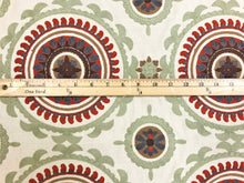 Load image into Gallery viewer, Spice Red Geometric Embroidered Beige Sage Green Rusty Red Grey Brown Ethnic Medallion Drapery Fabric