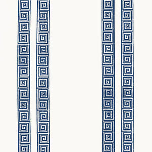 Schumacher Greek Key Stripe Wallpaper 5005361 / Navy
