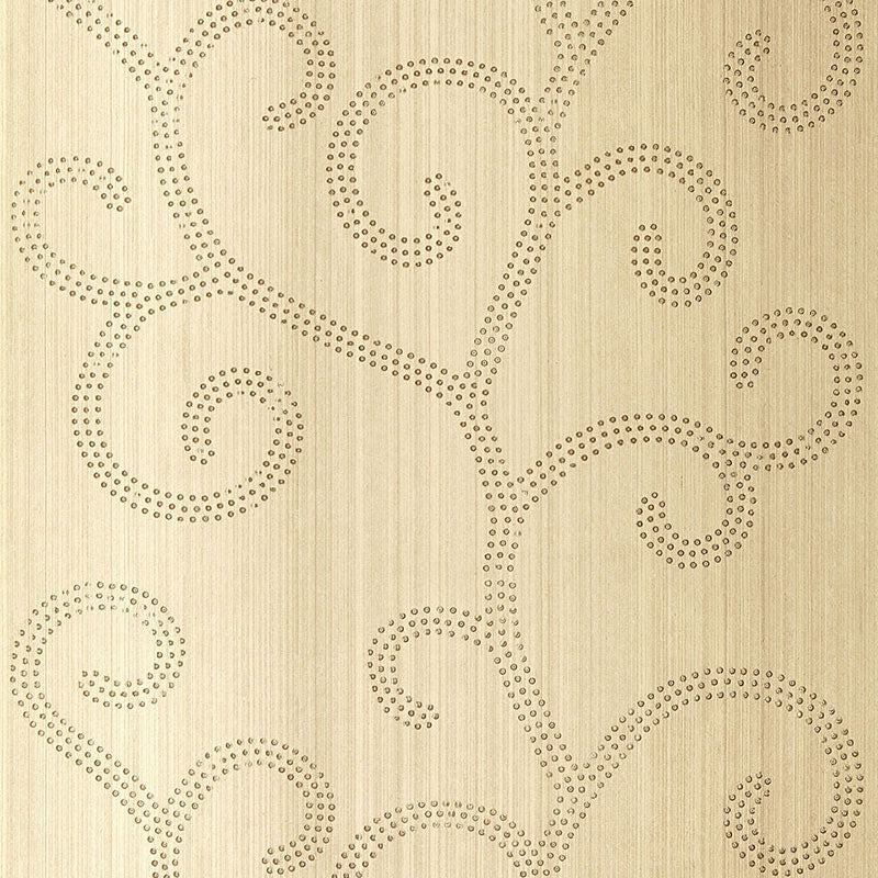 Schumacher Raindrop Scroll Wallpaper 5005702 / White Gold
