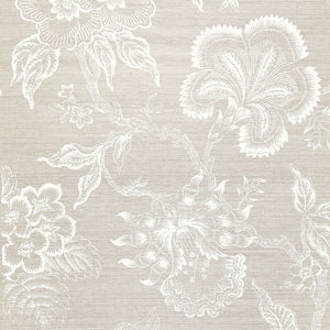 Schumacher Hothouse Flowers Sisal Wallpaper 5006090 / Fog & Chalk