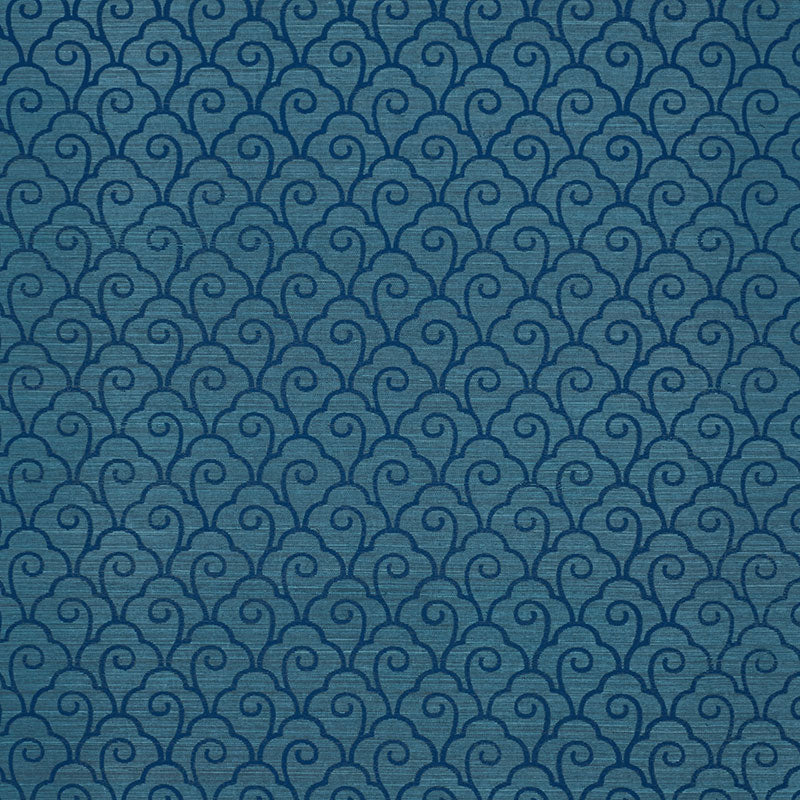 Schumacher Scallop Filigree Sisal Wallpaper 5008300 / Lapis On Peacock