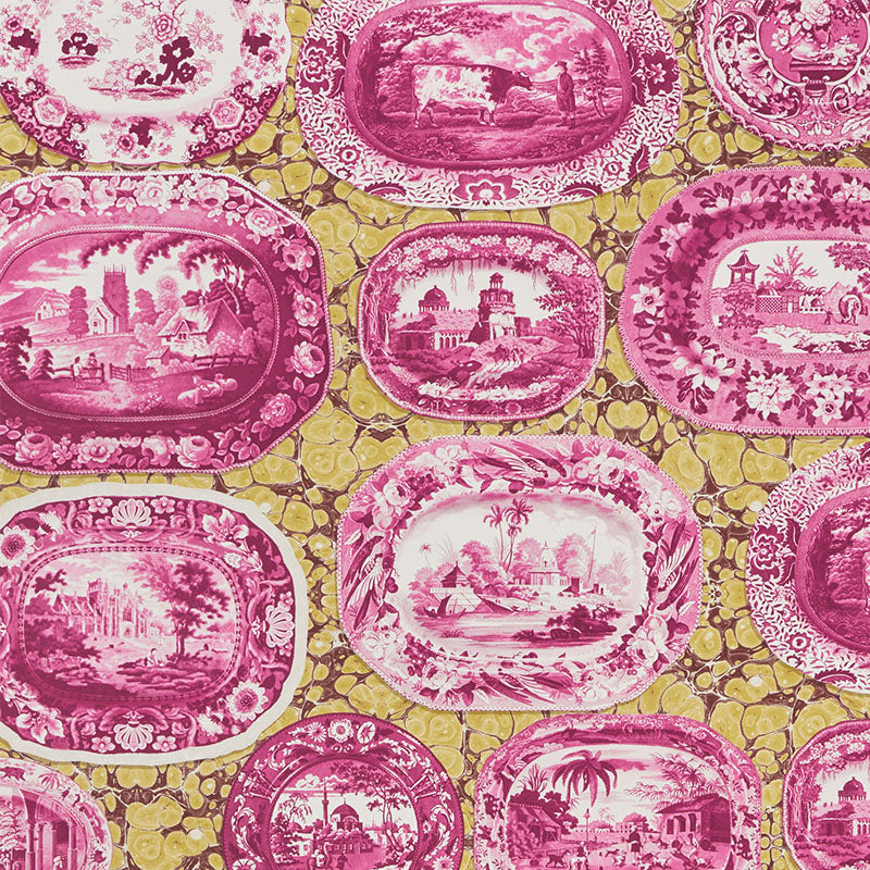 Schumacher Plates & Platters Wallpaper 5010412 / Magenta & Yellow
