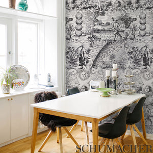 Schumacher Modern Toile Wallpaper 5010420 / Black