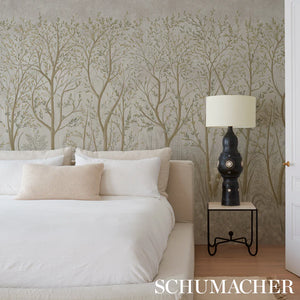 Schumacher Brindille Golden Accented Panel Set Wallpaper 5010922 / Peacock