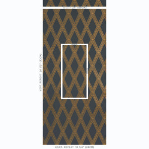 Schumacher Les Losanges Toile Wallpaper 5011362 / Gold On Black