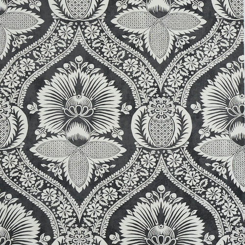 Schumacher Villandry Damask Print Wallpaper 5011752 / Black