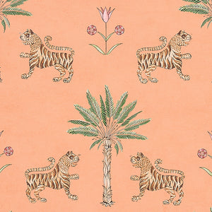 Schumacher Tiger Palm Wallpaper 5012920 / Crimson On Peach