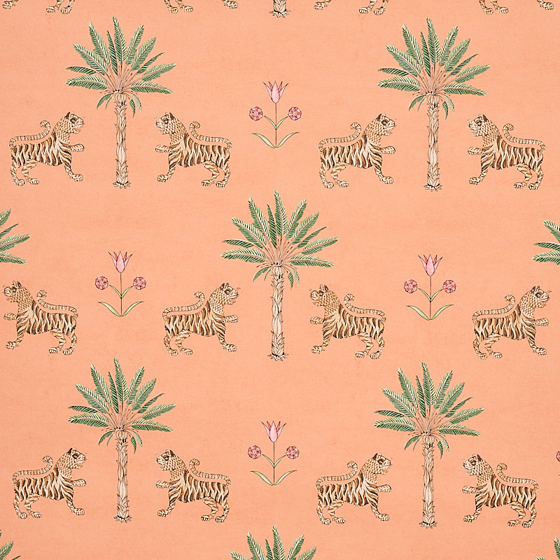 Schumacher Tiger Palm Wallpaper 5012920 / Crimson On Peach