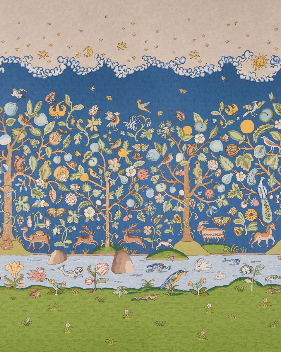 Schumacher Chaucer's Forest Panel Set Slate | Fabric Bistro