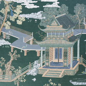 Schumacher Coromandel Panel Set Wallpaper 5014162 / Midnight Green