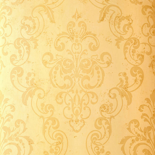 Schumacher Giovan Damask Wallpaper 529121 / Maize